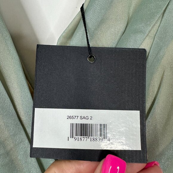 NWT Mac Duggal Green Flowy V Neck Ruffled Cap Sleeve Gown Sage 0 - Picture 6 of 8